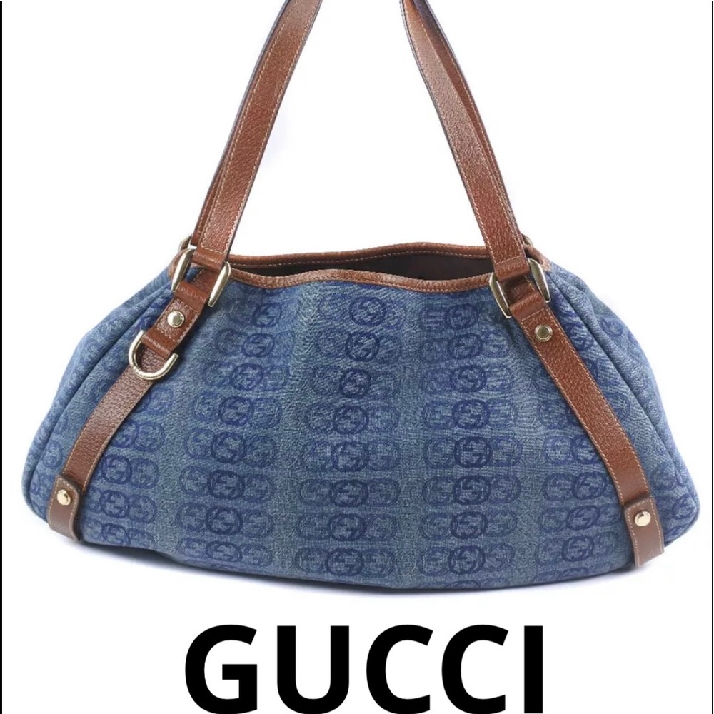 Abbey D-ring Interlocking Gg Monogram Blue/Brown Canvas Tote